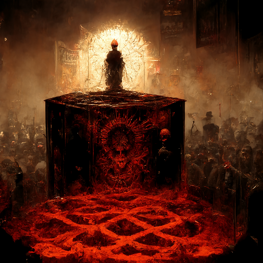 Hellraiser priest above a pit of suffering.
