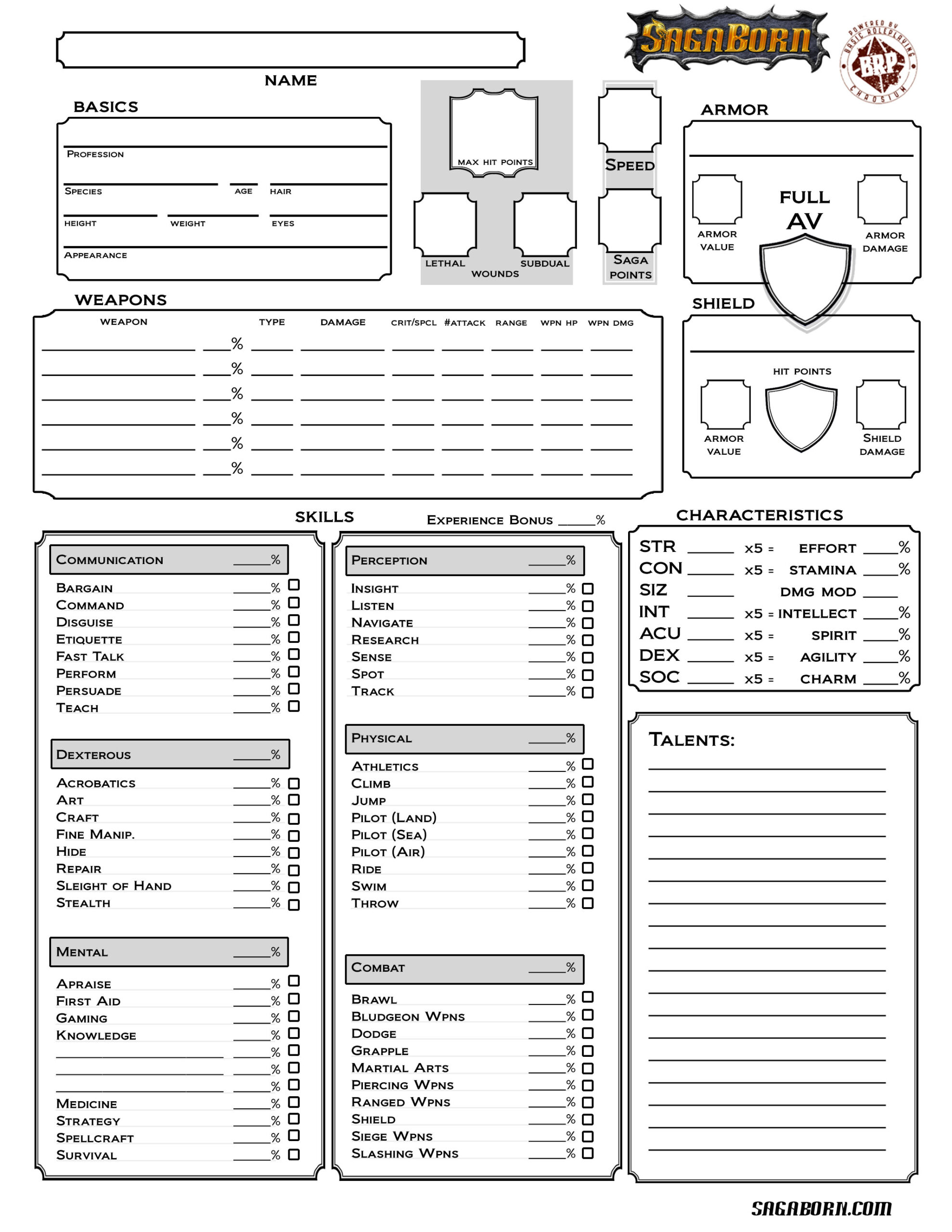 SagaBorn Basic Roleplaying SagaBorn Sagaborn basic roleplaying sagaborn